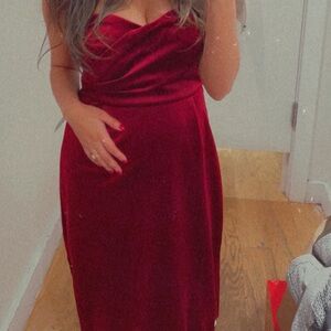 Red Velvet Strapless Dress